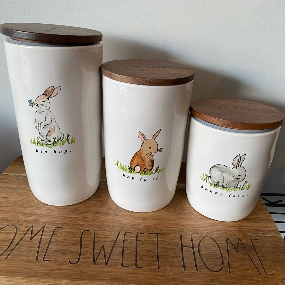 New Rae Dunn Bunny Cellar Set